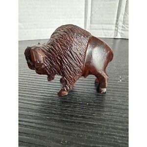 Hand Carved Ironwood Bison Figurine Dark Brown Buffalo Wildlife Sculpture Decor